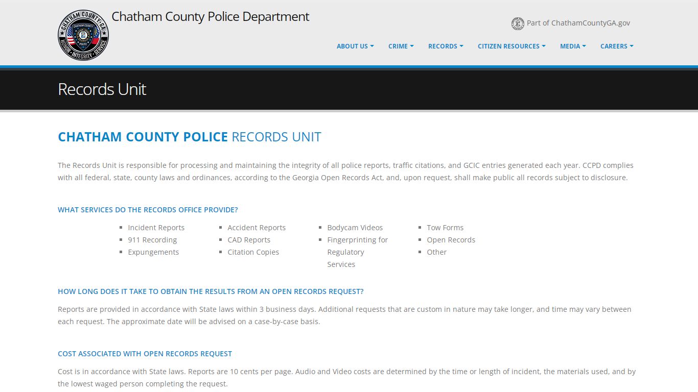 Chatham County Police Department - Records Unit